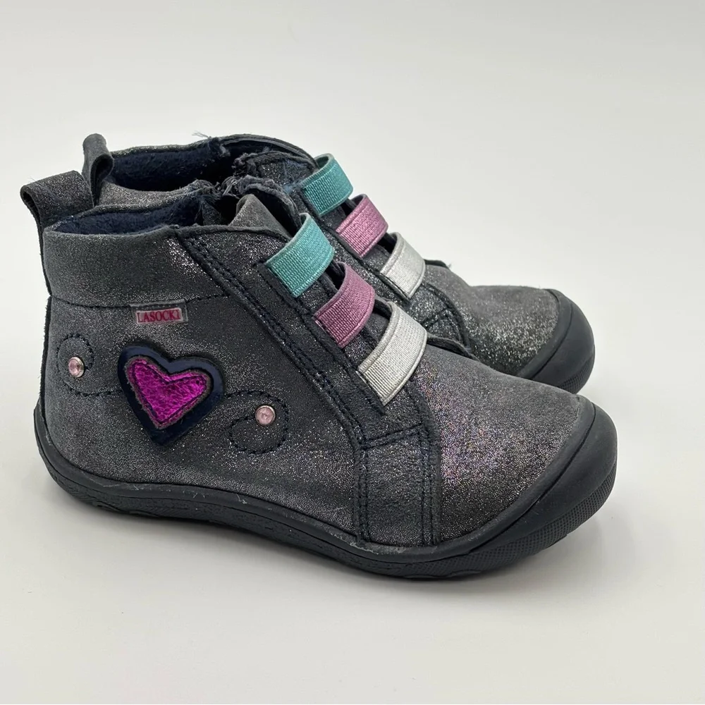 Lasocki Toddler Girls Glitter Ankle Boots w/ Heart Patch‎ Size 8